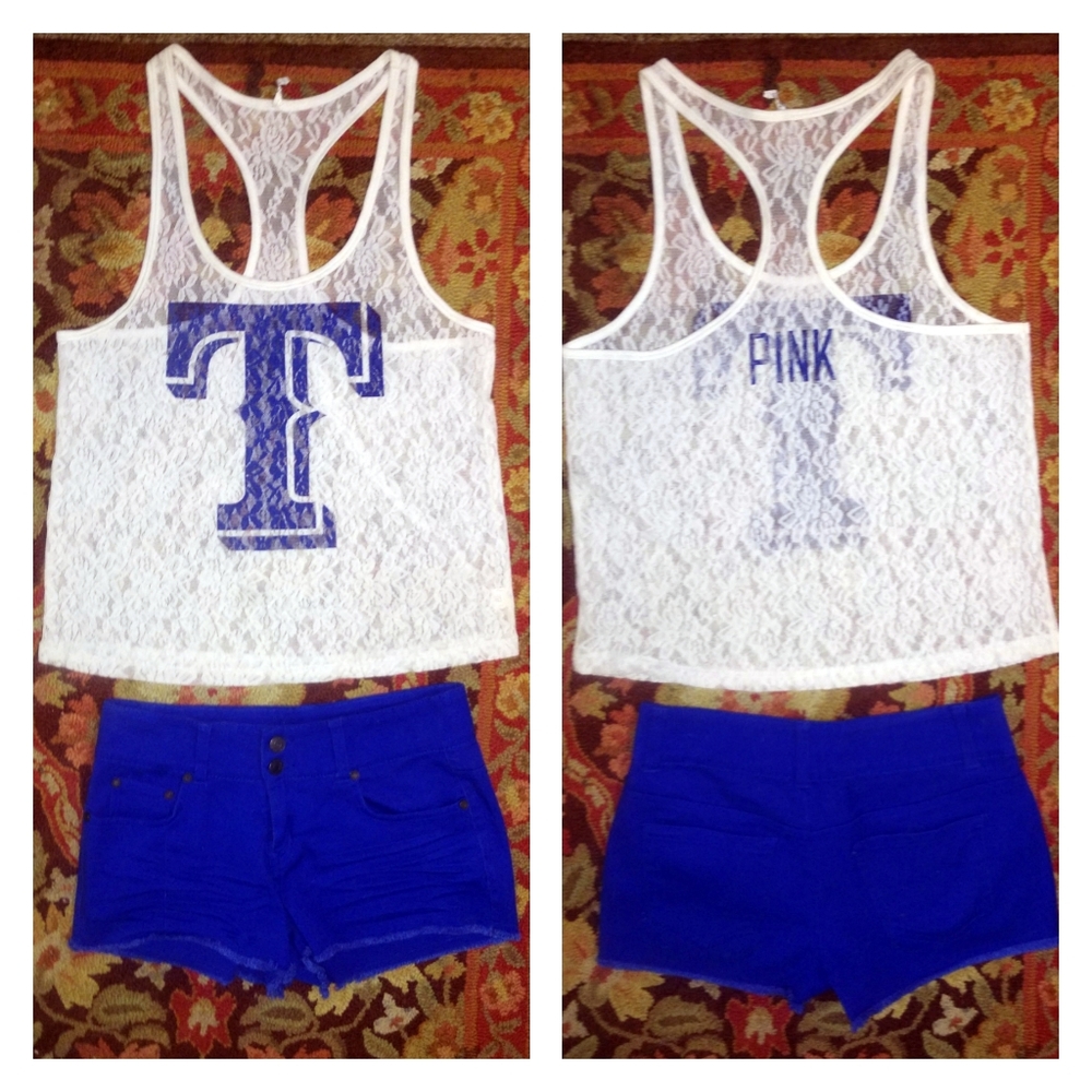 Vs Pink tank top w/ refugee royal blue shorts